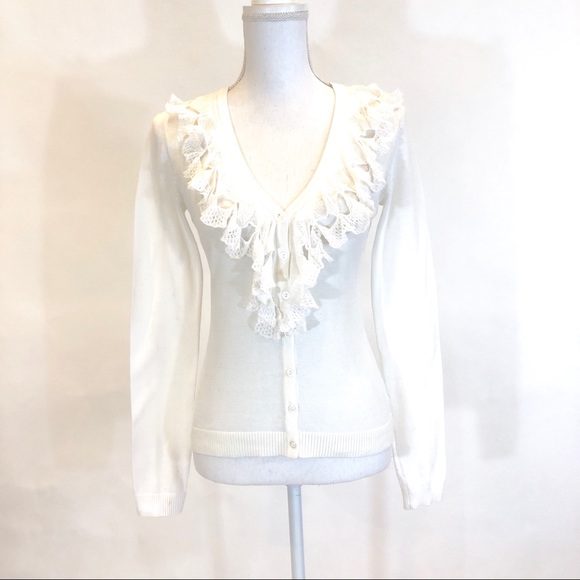 CAbi Sweaters - CAbi Crochet Ruffle Trim Cardigan